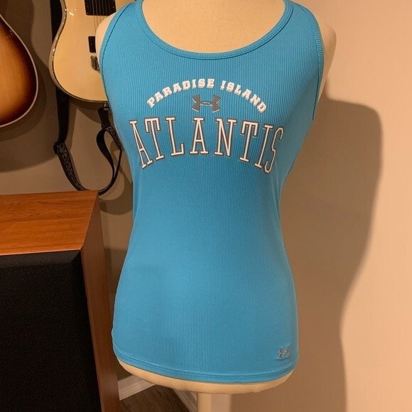 Paradise Island Atlantis, Under Armor ribbed a-line tank. Extra long, teal small - Picture 1 of 5